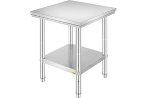Vevor Stainless Steel 24 x 24 x 32 Inch Commercial Kitchen Prep & Work Table Heavy Duty Metal Work Table with Adjustable Feet for Restaurant, Home and Hotel : Industrial & Scientific