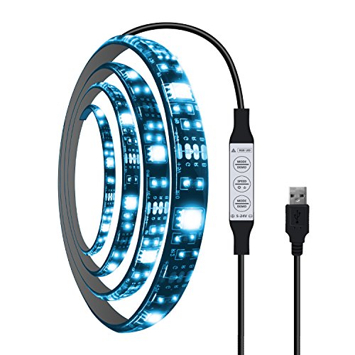USB LED Light Strip, Costech 5050 RGB LED Light 20 Color Selection 1M(3Ft) TV Background Lighting Adhesive Tape Dust and Humidity Proof Built-in Controller for TV LCD, Monitors