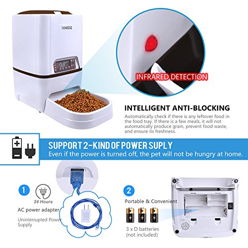 Automatic Dog Feeder Iseebiz 6 Liter Automatic Pet Feeder Food Dispenser for Dog Cat with Voice Recorder 4 Meal Timer Programmable Medium and Large Pet - Thumbnail 3