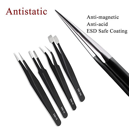 Precision Tweezers Set MANYEE 9 Pcs Professional Anti-Static Stainless Steel Tweezers Kit Non-Magnetic ESD Tweezers with Storage Bag for Electronics Repair, Jewelry-Making,Craft, Soldering - Thumbnail 2