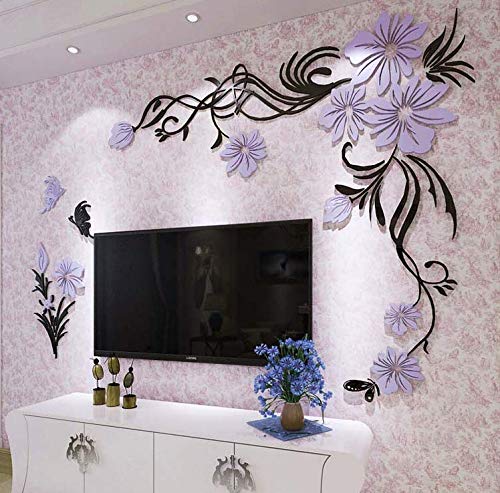DIY beauty flower vine Arcylic 3D Wall Stickers Crystal Decal Living room bedroom TV background Decor mm