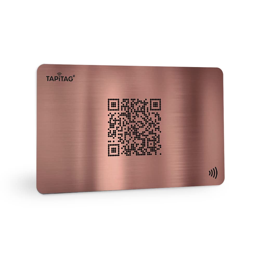 TAPiTAG Metal Digital Business Card - NO Subscription Required - Contactless Laser-Etched NFC Smart Card with QR & Dynamic Online Profile for Premium Networking Events (Rose Gold)
