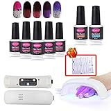 CLAVUZ Gel Nail Polish Set Soak Off Color Changing Nail Lacquer 5pcs 9W Nail Lamp with Top Base Coat 10pcs Remover Wipes Gift Kit