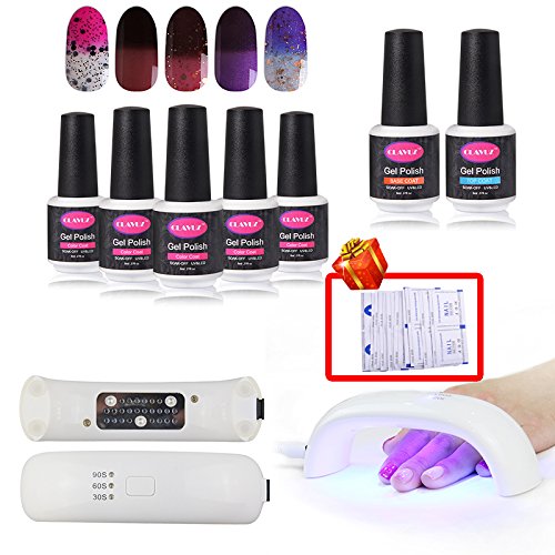 CLAVUZ Gel Nail Polish Set Soak Off Color Changing Nail Lacquer 5pcs 9W Nail Lamp with Top Base Coat 10pcs Remover Wipes Gift Kit CLAVUZ Gel Nail Polish Set Soak Off Color Changing Nail Lacquer 5pcs 9W Nail Lamp with Top Base Coat 10pcs Remover Wipes Gift Kit