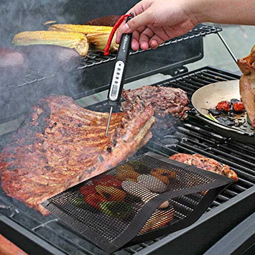 BBQ Mesh Bag + Solid Grill Bag Non Stick PTFE Toaster Oven Grilling Baking Pocket Sheet for Outdoor Picnic Barbecue Dehydrator Fruit Dryer Mesh