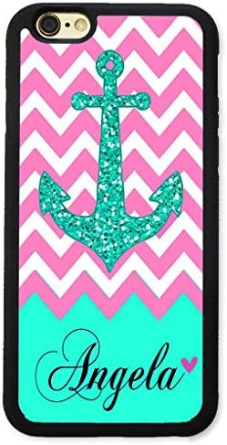 iPhone XS Max Case, iPhone 10S Max Case, ArtsyCase Pink White Chevron Mint Anchor Monogram Personalized Name Phone Case for iPhone XS Max and iPhone 10S Max (Black)