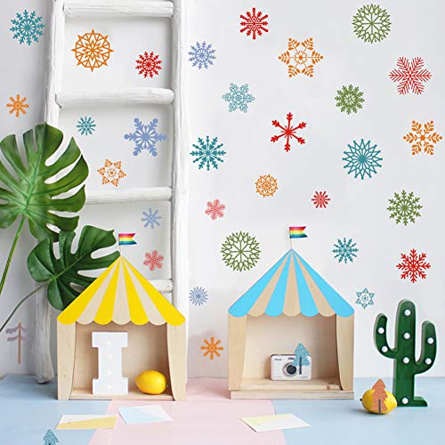 image for IARTTOP Christmas Colorful Snowflake Wall Decal (52pcs), Watercolor Sn