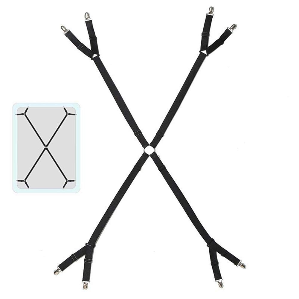 YOFASEN Black Triangle Bed Sheet Metal Clips - Adjustable Bed Sheet Elastic Straps Fasteners - Bed Straps For Sheets Clips Suspenders, Black, 1pcs