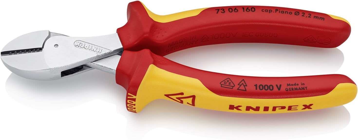 KNIPEX X-Cut Compact Diagonal Cutter High Lever Transmission Chrome-Plated Insulated with Multi-Component Grips, VDE-Tested 160 mm, 73 06 160