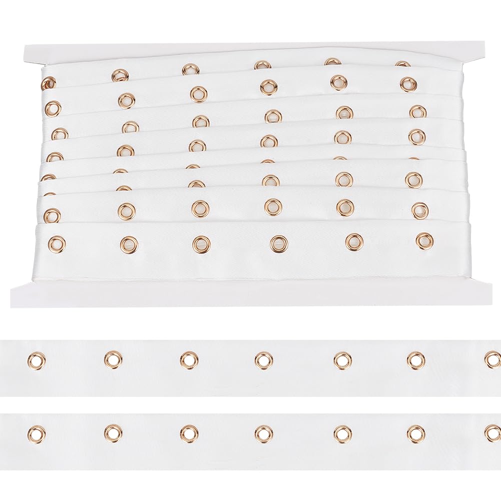 BENECREAT 4.57m White Polyester Eyelet Tape, 2.5cm Wide Grommet Twill Tape Trim Ribbon Strip with Gold Metal Eyelet Ring for Lace up Corset Garment DIY Sewing