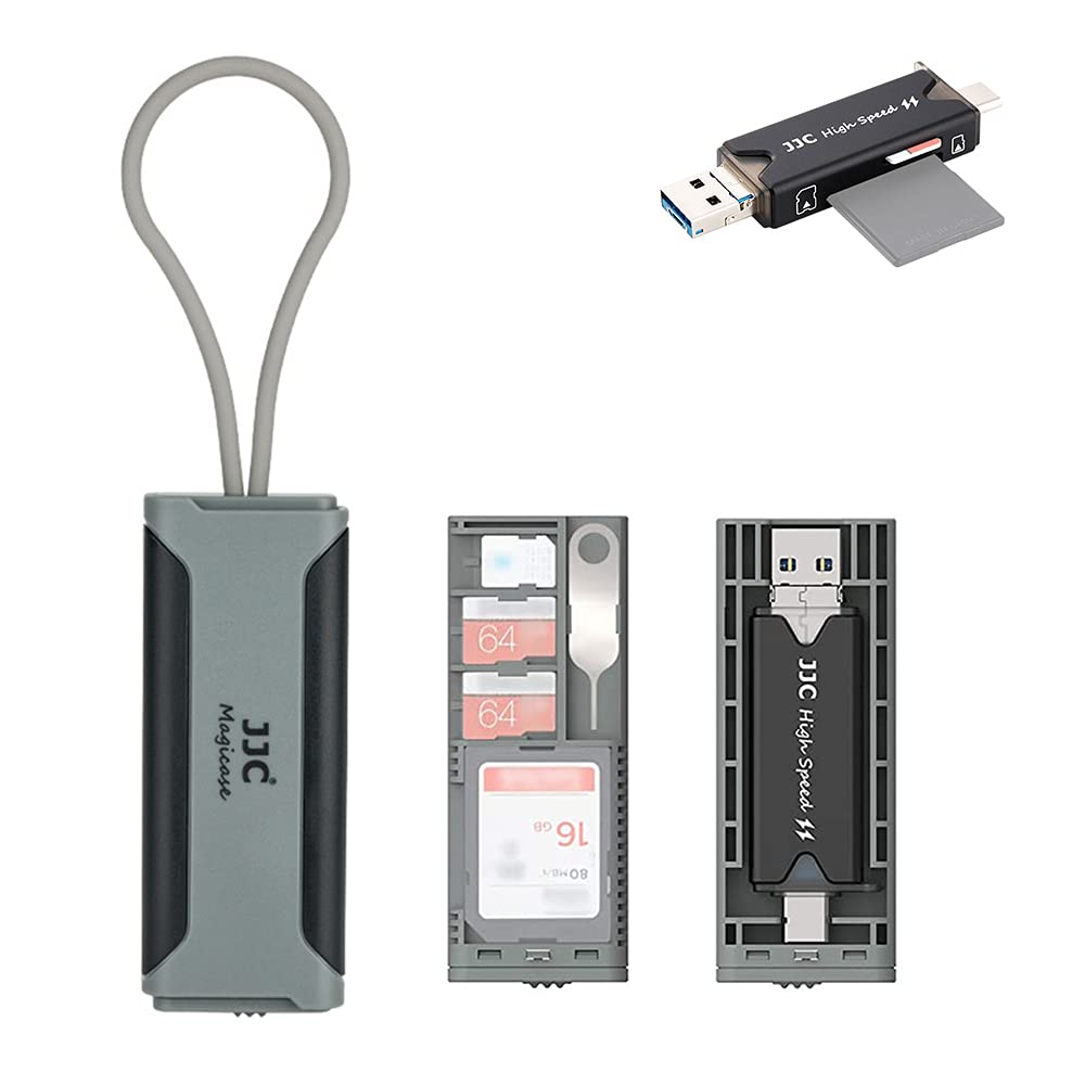 JJC Memory Card Case with USB 3.0 Multi-function Card Reader, Slim Portable Travel Holder Storage for 1 SD + 2 TF + 1 Nano SIM Card (Gray & Black)