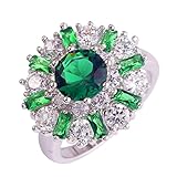 Psiroy 925 Sterling Silver Created Emerald Quartz Filled Cluster Flower Statement Ring