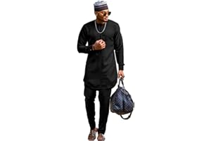 SEA&ALP Men’s 2 Piece Suit Set Casual Long Sleeve Dashiki Shirt and Pants Outfit Loose Simple African Tracksuit
