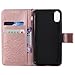 A-slim iPhone X Wallet Case, (TM) Sun Pattern Embossed PU Leather Magnetic Flip Cover Card Holders & Hand Strap Wallet Purse Case for iPhone X 2017 - Rose Gold