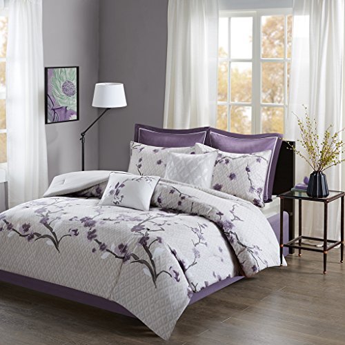 Madison Park Holly 8 Piece Cotton Comforter Set Purple Queen