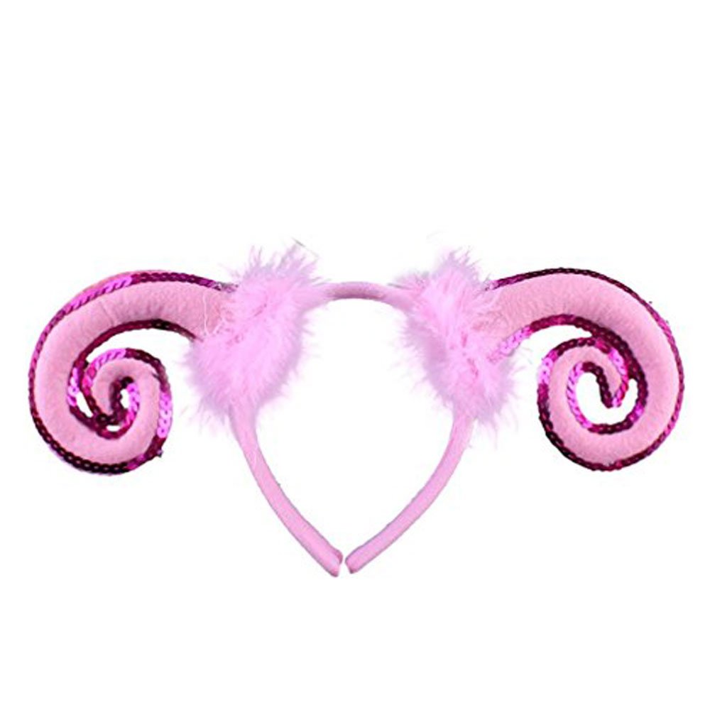 She's Shining Sheep Ears & Horn Headband with Fluffy Decor Women Animal Party Costume Hair Accessories - Pink