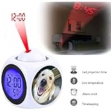 Projection Alarm Clock Wake Up Bedroom with Data and Temperature Display Talking Function, LED Wall/Ceiling Projection,Customize The pattern-138.Echo's Nose
