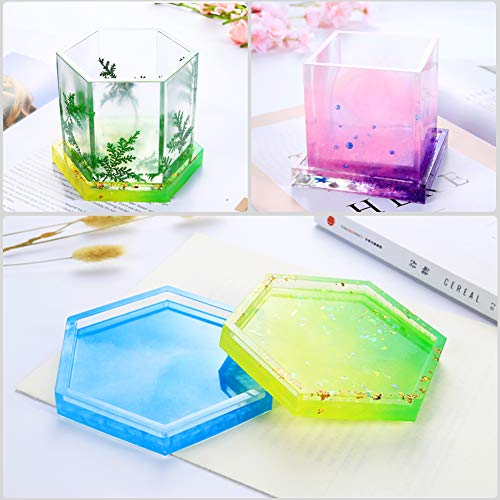 image for Hangnuo 4 Pack Coaster Silicone Molds in Square, Hexagon - Mold for Re