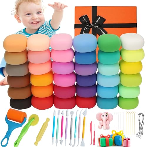 Air Dry Clay Kit, 36 Color Modeling Set, Air Dry Clay Sculpting Tools, Double-Head Clay Sculpting Tools Magic Foam Clay for Kids and Adults, Halloween, and Christmas Gifts for Boys and Girls