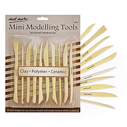 Mont Marte Modellier-Werkzeug aus Holz â 10 Doppelseitige Sculpting Werkzeuge in verschiedenen Formen â Ideal für das Bearbeiten von Ton