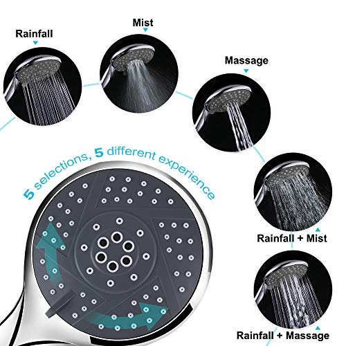 Wodgreat Handheld Shower Head with Hose, 5 Settings High Pressure Hand Shower Sprayer, Adjustable Swivel Ball Holder, 60" Stainless Steel Hose, Easy to Install, No Leaking, Chrome