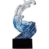 XYQXYQ Modern Abstract Decorative Wave Statue, Blue Abstract Art Home Decor,Crystal Ball Art Wave Resin Sculpture, Office Desk Stand, Dining Table Center Decorative Aesthetics(B,Navy-Blue)