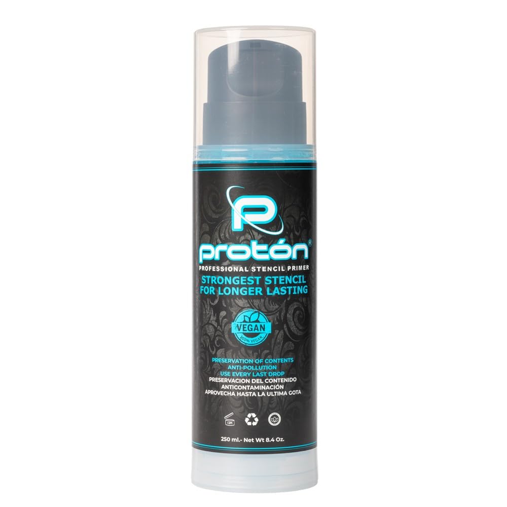 PROTON Professional Stencil Primer Blue AIRLESS SYSTEM – 250 ml / 8.5 Oz. Gel Transfer Tattoos Maximum Adhesion. Stencil Tattoo