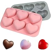 2PCS 6-Cavity Heart Shaped Silicone Molds Non-Stick Heart Chocolate Mold Valentine's Baking Mold for Fondant Candies Jelly Ice Cubes Soaps Resin Crafts