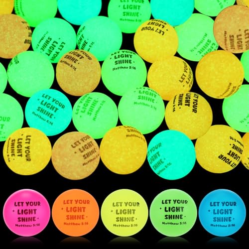 Seenelling 120 Pcs Christian Glow in The Dark Bouncy Balls Easter Jesus Bible Verse Rubber High Bouncing Balls Christian Party Favor Religious Classroom Gifts