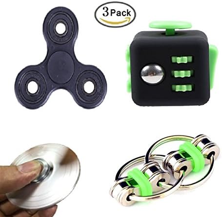 3 Pack Fidget Toys,Hybrid ceramic bearing Fidget tri-Spinner,Fidget Cube,Bike Fidget Chain for ADD ADHD Stress And Anxiety Relief (Green)