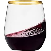 Munfix 48 Pack Plastic Stemless Wine Glasses with Gold Rim, Disposable 12 Oz Clear Plastic Wine Cups Shatterproof Recyclable and BPA-Free