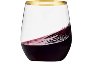 Munfix 48 Pack Plastic Stemless Wine Glasses with Gold Rim, Disposable 12 Oz Clear Plastic Wine Cups Shatterproof Recyclable and BPA-Free