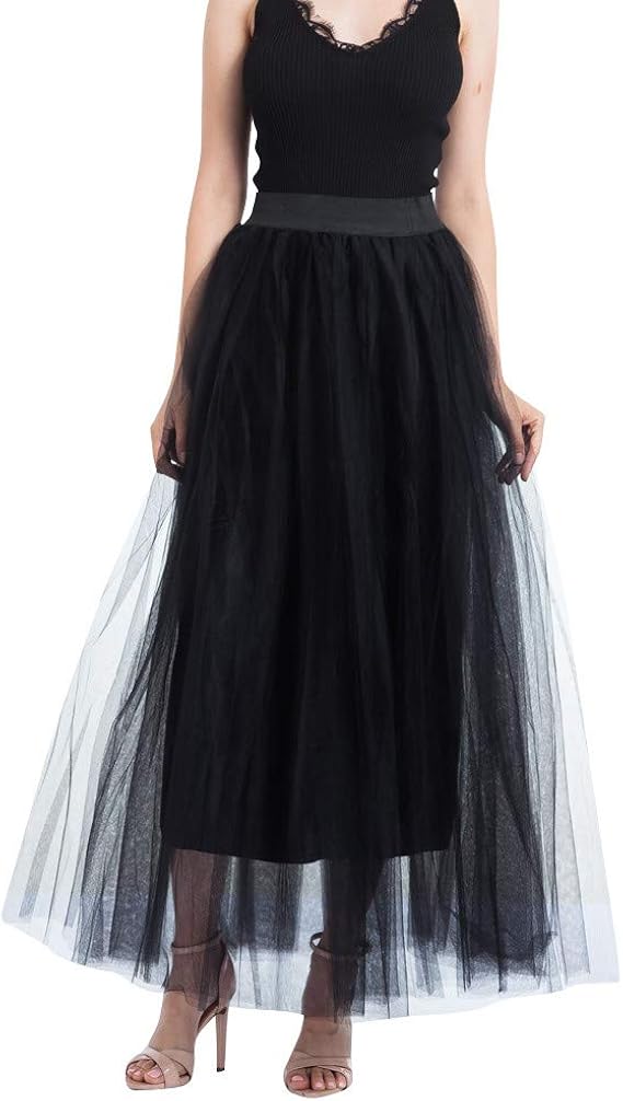 Tüllrock Damen Lang - 50er Rockabilly Petticoat 3-lagig Elastisch