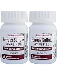Suplemento Ferrous Sulfato Hierro 325 mg (5GR) Genérico para Feosol Tabletas Rojas 100 pre Botella, 2