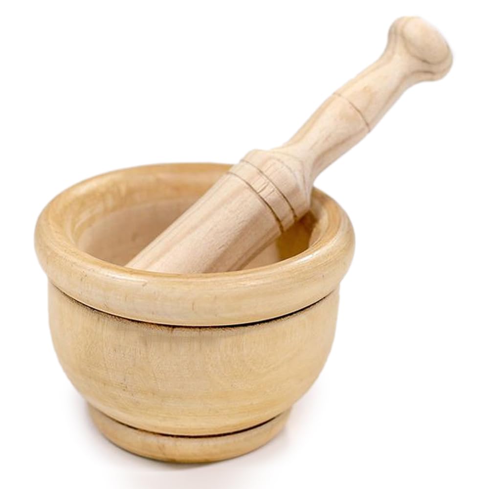 Space Home - Wooden Mortar and Pestle Set - 14 cm - Rustic Design