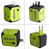 Adaptador de Viaje Universal Enchufe de Viaje Adaptador Internacional con Dos Puertos USB para US EU UK AU acerca de 150 Países y Seguridad de Fusibles para Tableta PC,Smartphones Cámaras Digitales, Reproductores de MP3 para Navidad - Milool (Verde)