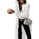 ZIWOCH Women's Long Cardigan Coats Cable Knit Casual Open Front Long Sleeve Loose Sweater with Pockets
