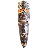 OMA African Wall Mask Decor Hand Crafted Wooden Good Luck Protection Owl Tribal Tiki Wall Art Home Decor With Stunning Details (20" Large)