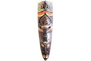 OMA African Wall Mask Decor Hand Crafted Wooden Good Luck Protection Owl Tribal Tiki Wall Art Home Decor With Stunning Details (20" Large)