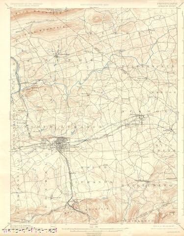 Historical Topographic Maps - LEBANON QUAD PENNSYLVANIA (PA) USGS 1899 - Matte Bright Canvas