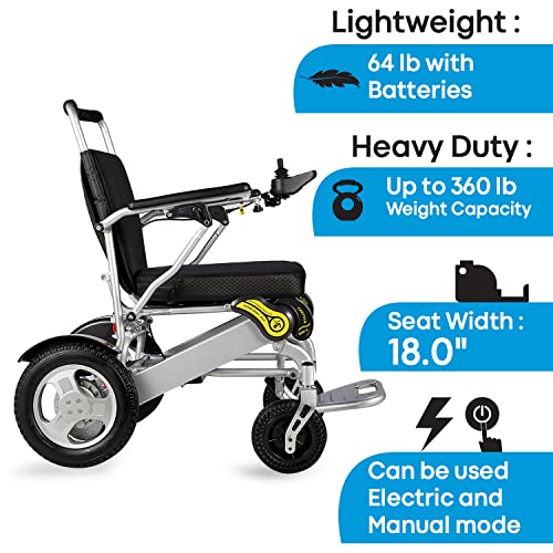 ActiWe Motorized Foldable Lightweight Electric Wheelchair, Dual Battery