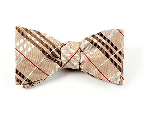 THE TIE BAR 100% WOVEN SILK TAN AND CHOCOLATE PLAID SELF-TIE BOW TIE