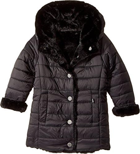 Karl Lagerfeld Kids Baby Girl's Reversible Nylon Coat With Faux Fur On The Other (Toddler) Black 4