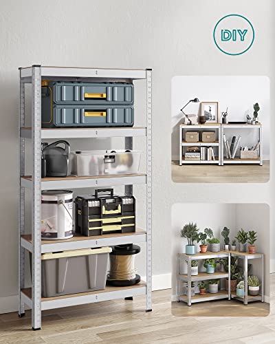 SONGMICS 5-Tier Shelving Unit, Set of 2 Steel Shelving Unit for Storage, Boltless Assembly, for Garage, Shed, Load Capacity 650 kg Each, 30 x 75 x 150 cm, Silver GLR030E02