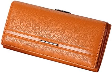 MOSH Women's Leather Wallet Kiss Lock Frame Clutch Purse (Orange)