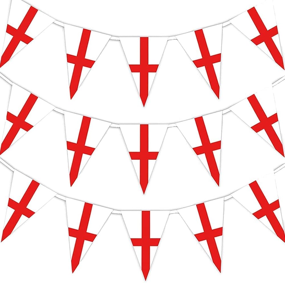 SHATCHI 10m St George Cross Bunting 25 Flags Outdoor UK Banner 32.8ft