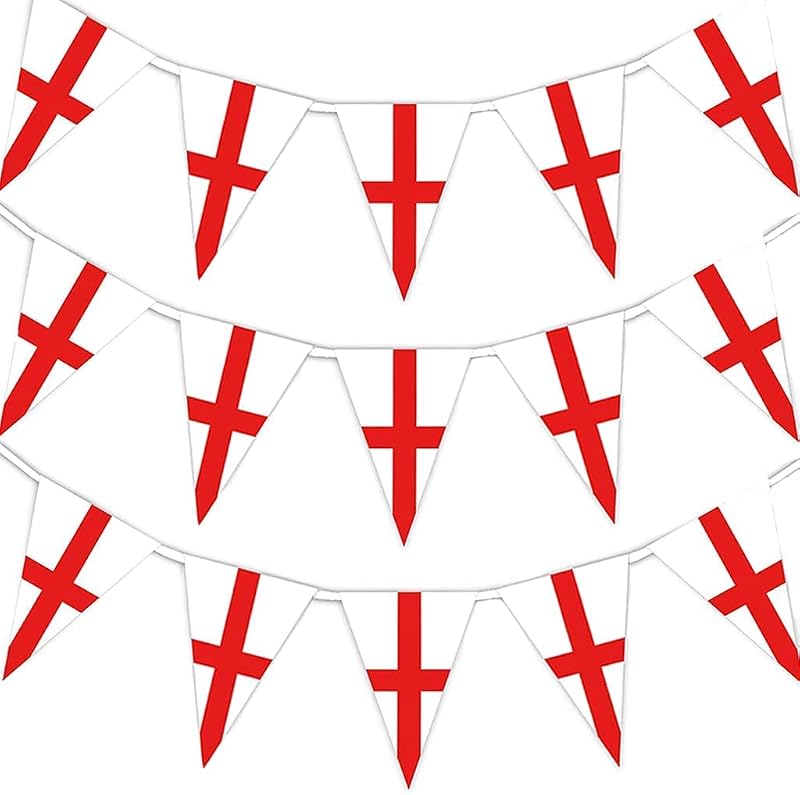 SHATCHI 10m St George Cross Bunting 25 Flags Outdoor UK Banner 32.8ft