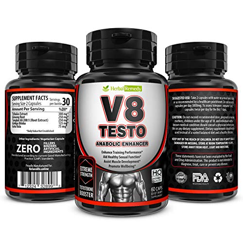 V8 Testo Muscle Builder Supplements - Natural Testosterone Booster, Athletes Energy, Bodybuilding Strength - High Potency Enhancement, Ultimate Recovery Amplifier, Stamina Fuel & Male Enhancer