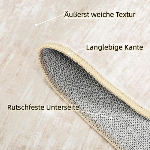 LuxFocus Washable Living Room Rug, 240 x 340 cm, Modern Plain Bedroom Rug, Plain Design with Texture, Non-Slip Short Pile Rug for Children's Room, Office, Dining Room, Beige