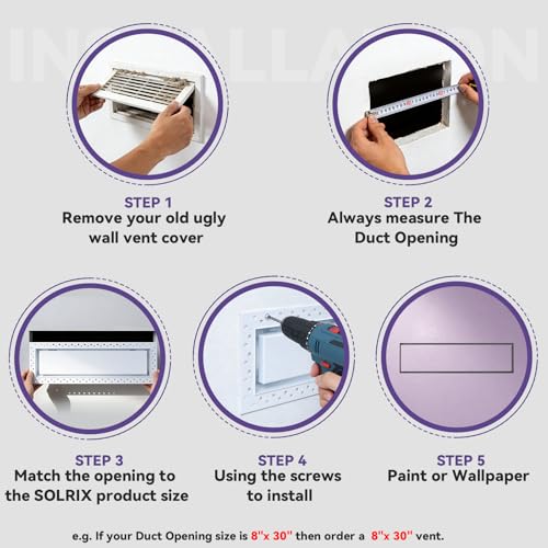 8x30 Air Vent Covers, Flush Wall Vent Covers Ceiling Vent Cover for Home | Heavy Duty Steel,Flush Mount,Paintable,Durable,Rustproof,Modern,Quiet,Easy Cleaning,Fixed,Screw Mount,for Home Renovator